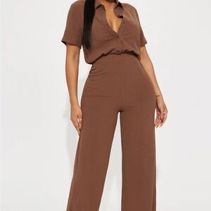 Makenzie Short Sleeve Jumpsuit - Chocolate